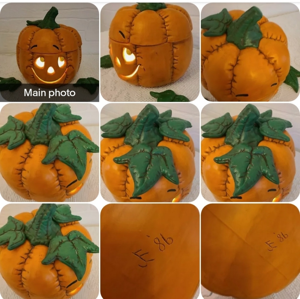 Vintage Large Ceramic Halloween Pumpkin Jack O Lantern Light